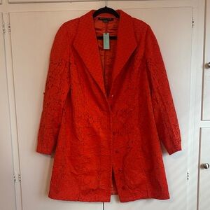 Anthropologie Vibrant Red Floral Trench Coat